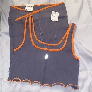 Free People Movement Free Throw Crop Tank And Shorts In Denim Grey Combo M/L